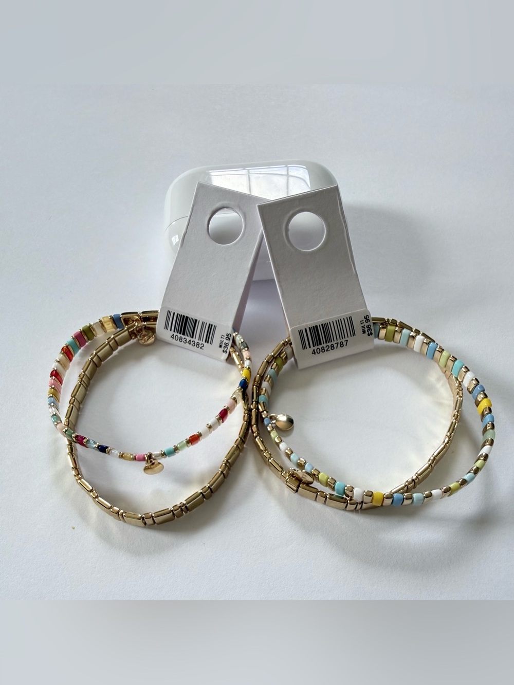 LOFT NWT Set of 2 Colorful Beaded Stretch Bracelets | Gold Tone Stackable - Picture 2 of 6